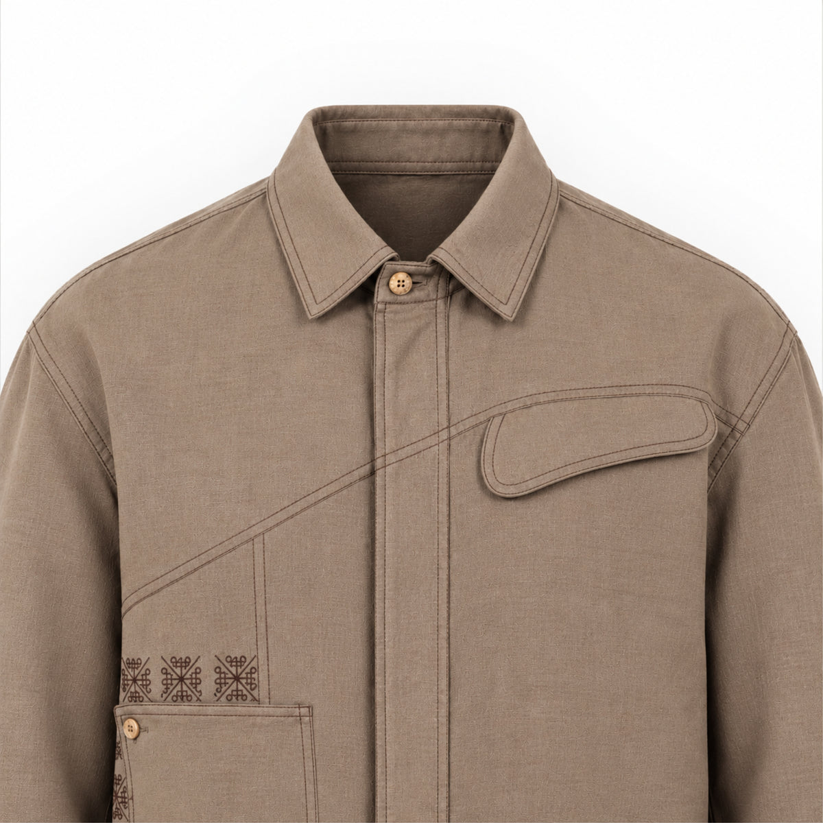 Kara - Saddle-stitch Shirt - Light Brown For Men