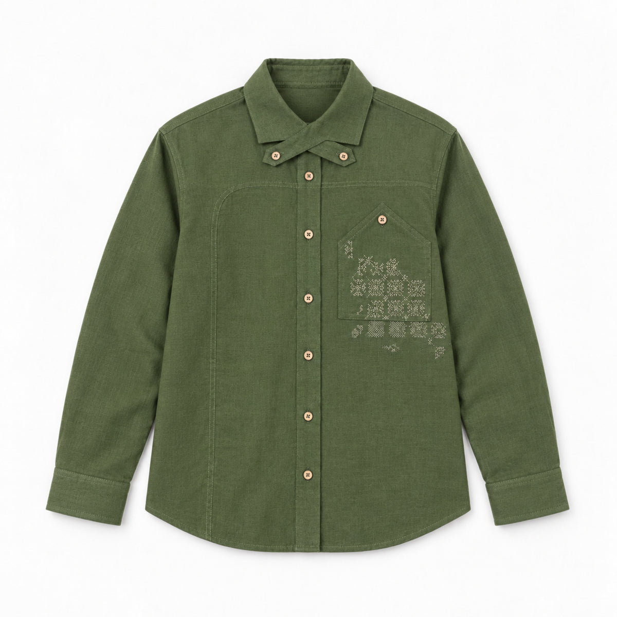 Kara - Cross-collar Shirt - Olive Green For Women