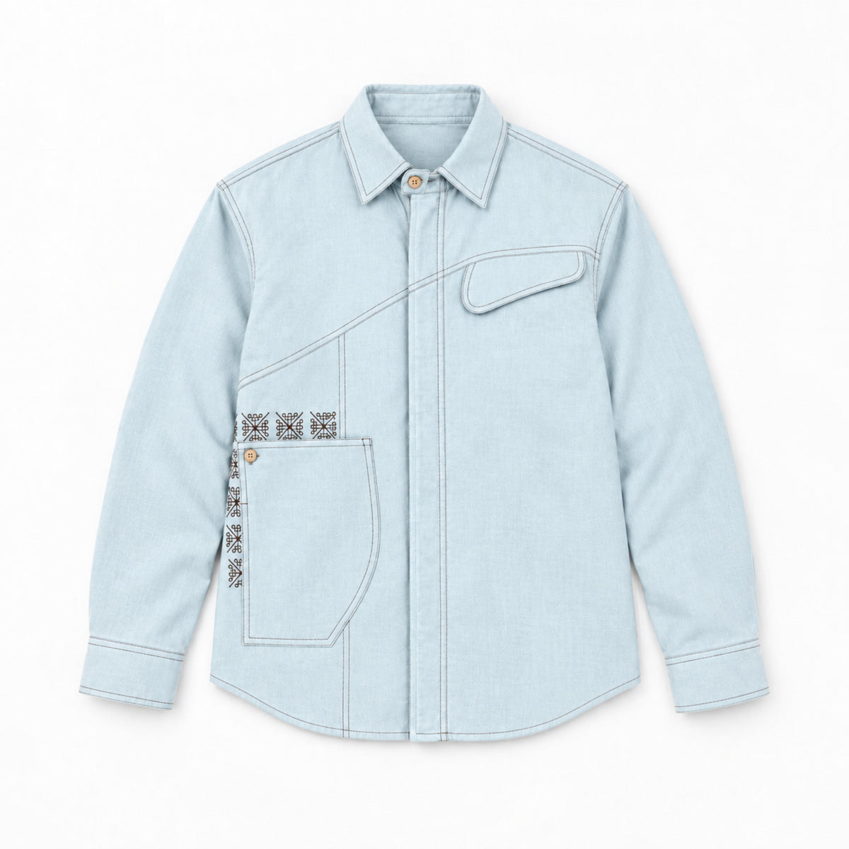 Kara - Saddle-stitch Shirt - Powder Blue For Men