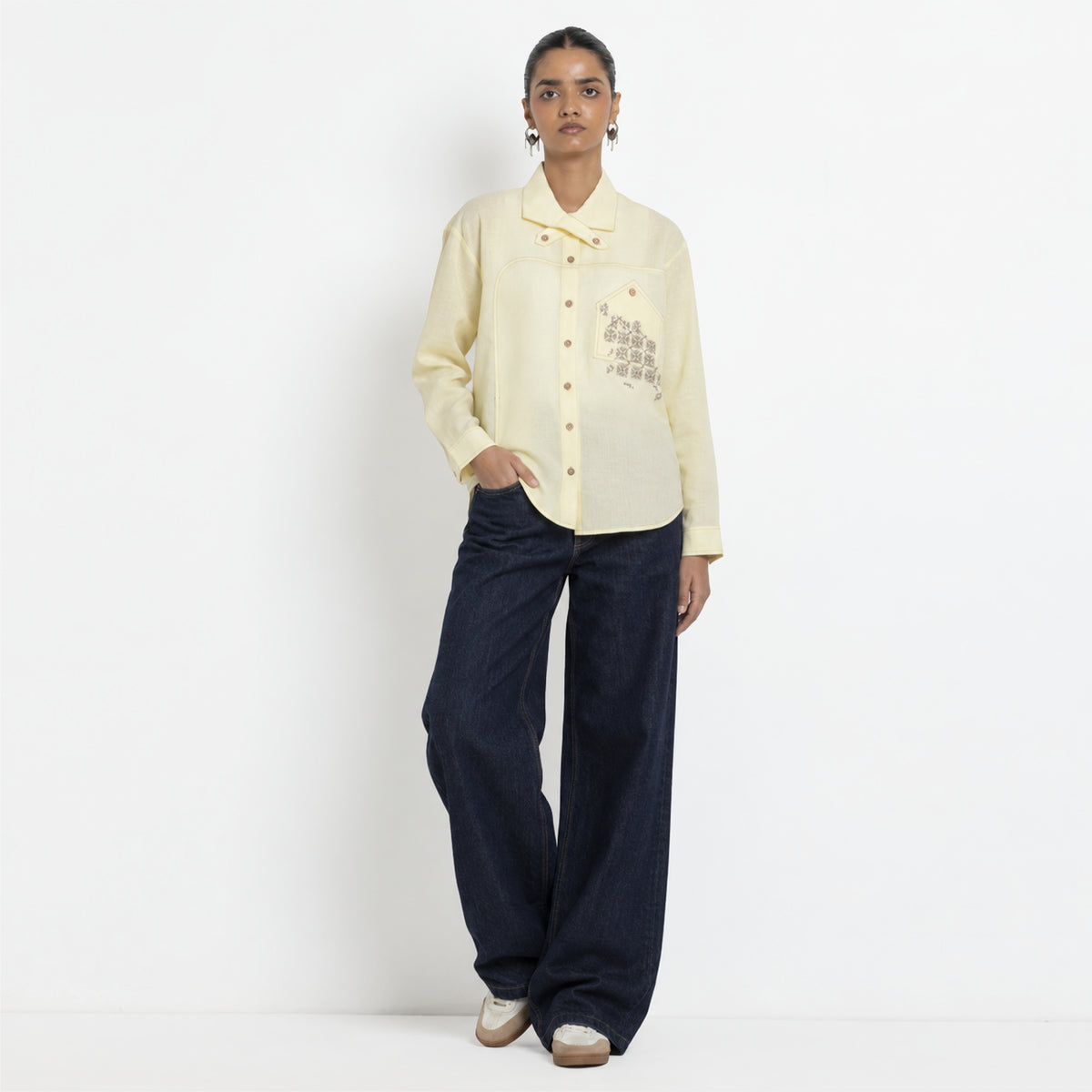 Kara - Cross-collar Shirt - Butter Yellow For Women
