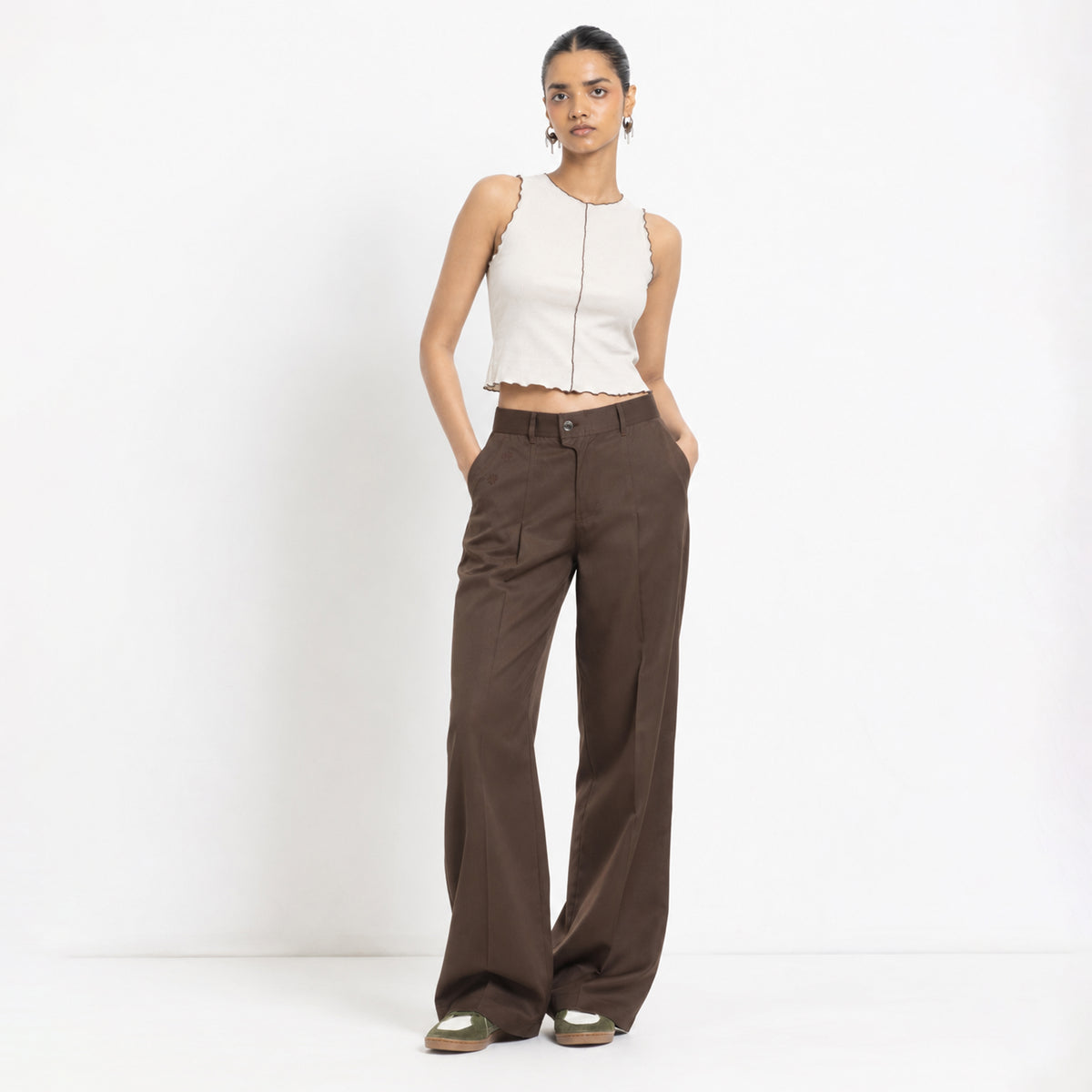 Kara - Pleat Trouser - Dark Brown For Women
