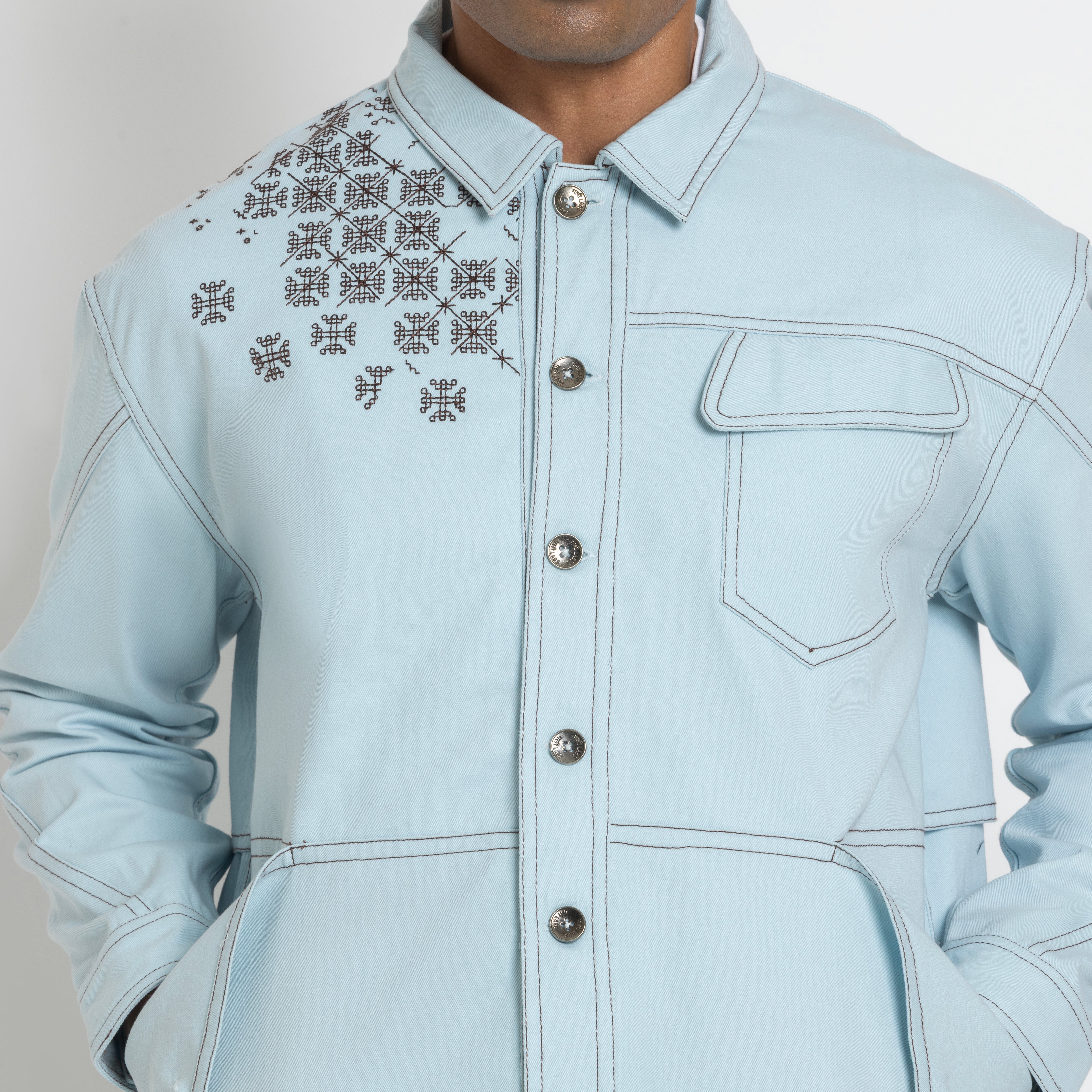 Kara - Utility Shacket - Powder Blue (Unisex)