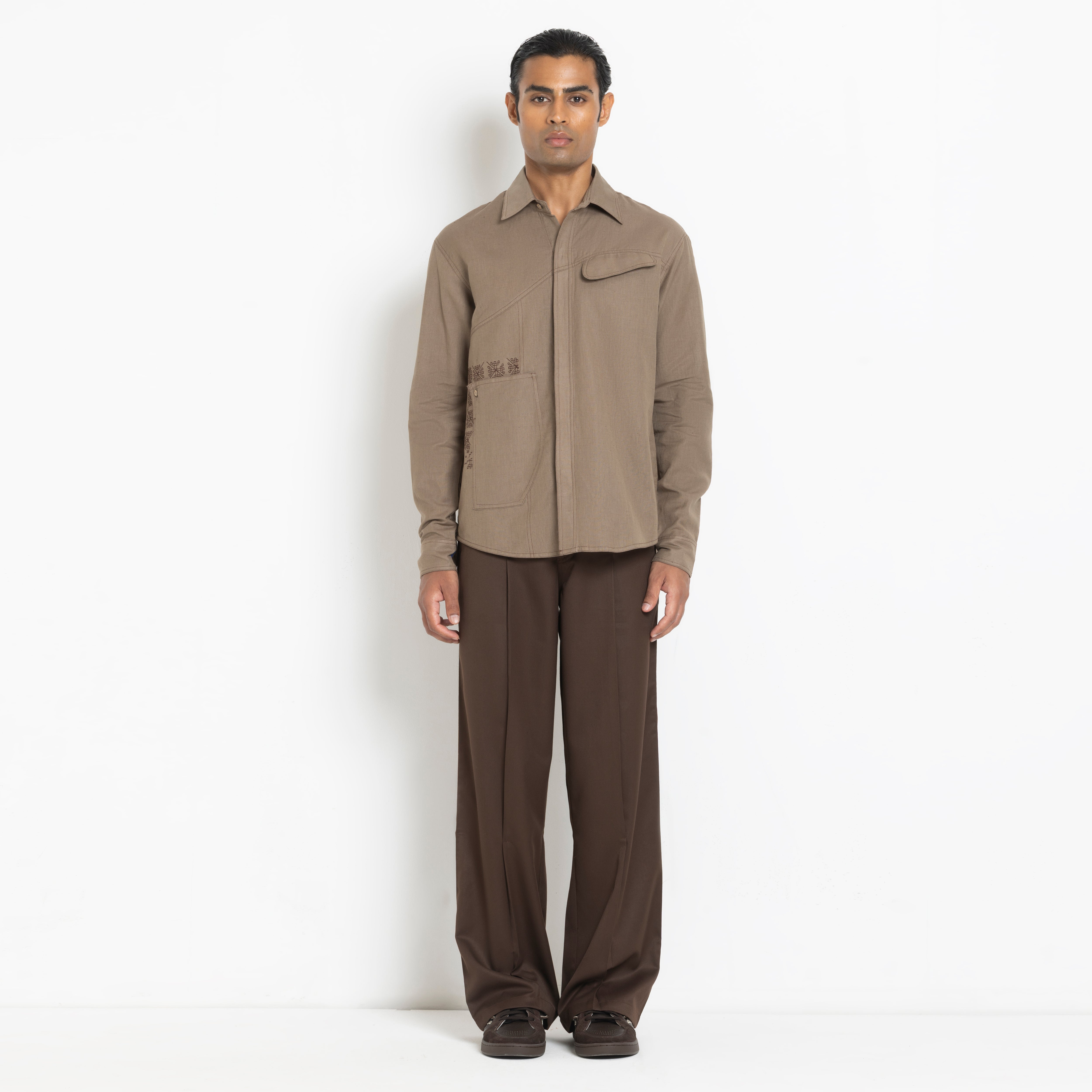 Kara - Saddle-stitch Shirt - Light Brown For Men