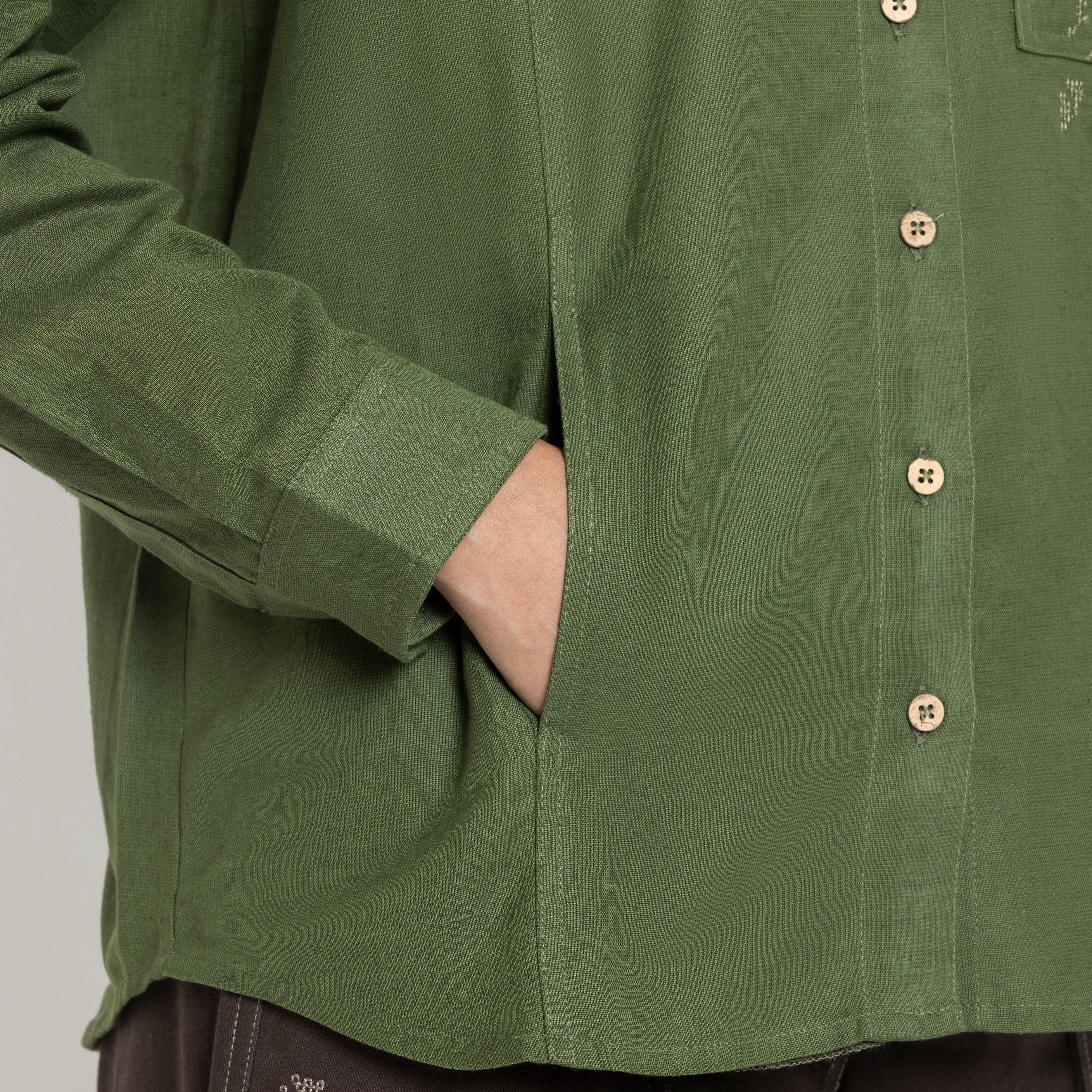 Kara - Cross-collar Shirt - Olive Green For Women