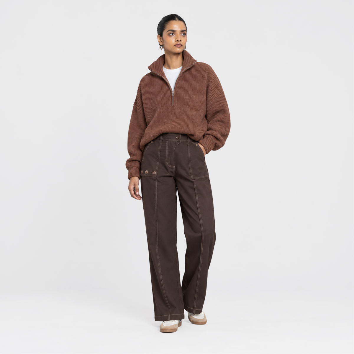 Kara - Pintuck Pant - Dark Brown For Women