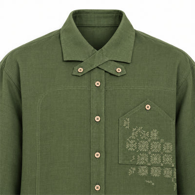 Kara - Cross-collar Shirt - Olive Green For Women