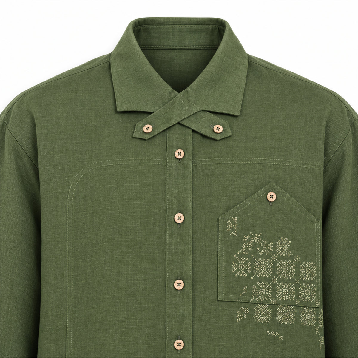 Kara - Cross-collar Shirt - Olive Green For Women