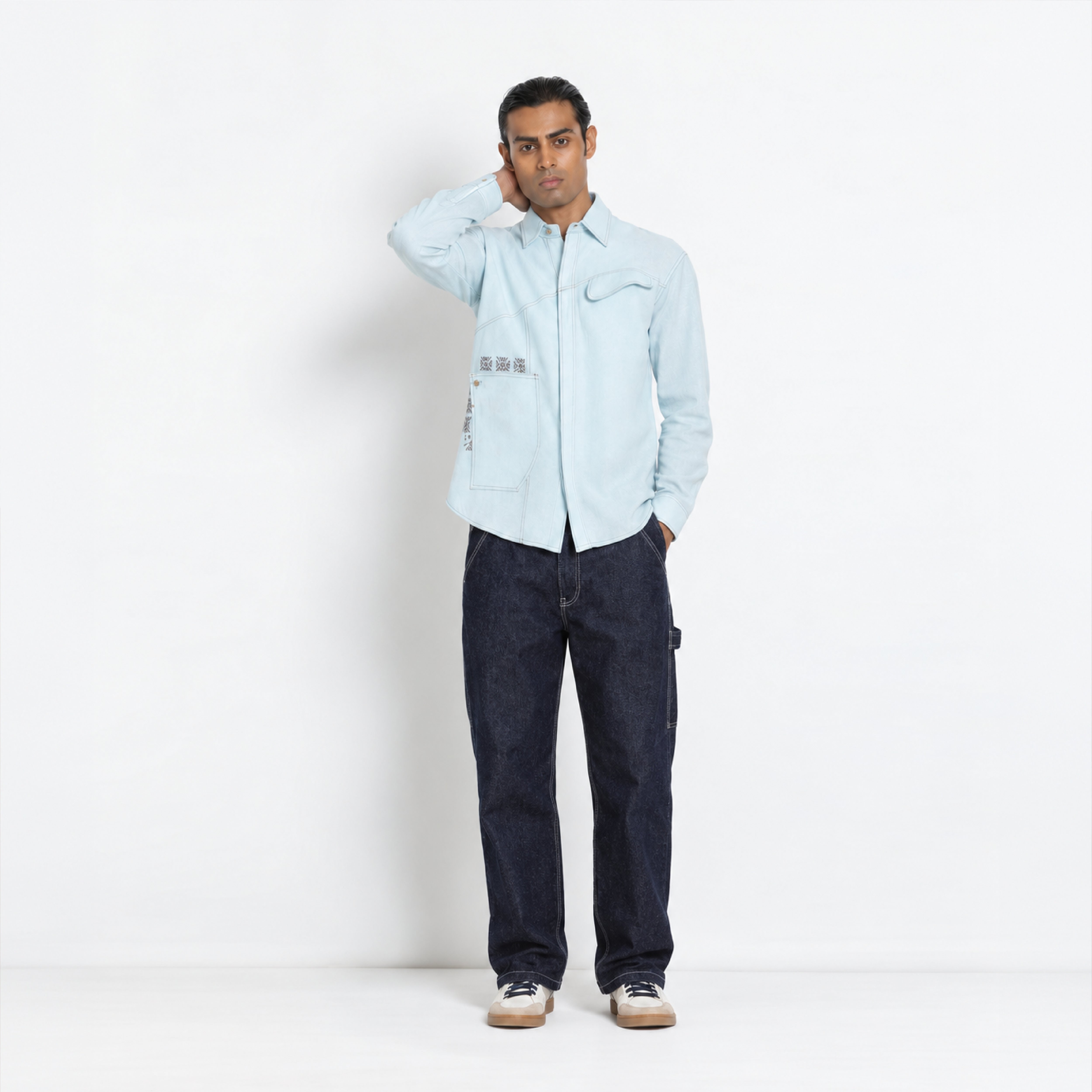 Kara - Saddle-stitch Shirt - Powder Blue For Men