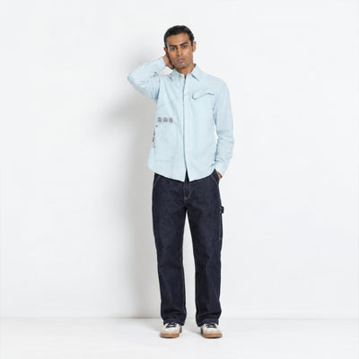 Kara - Saddle-stitch Shirt - Powder Blue For Men