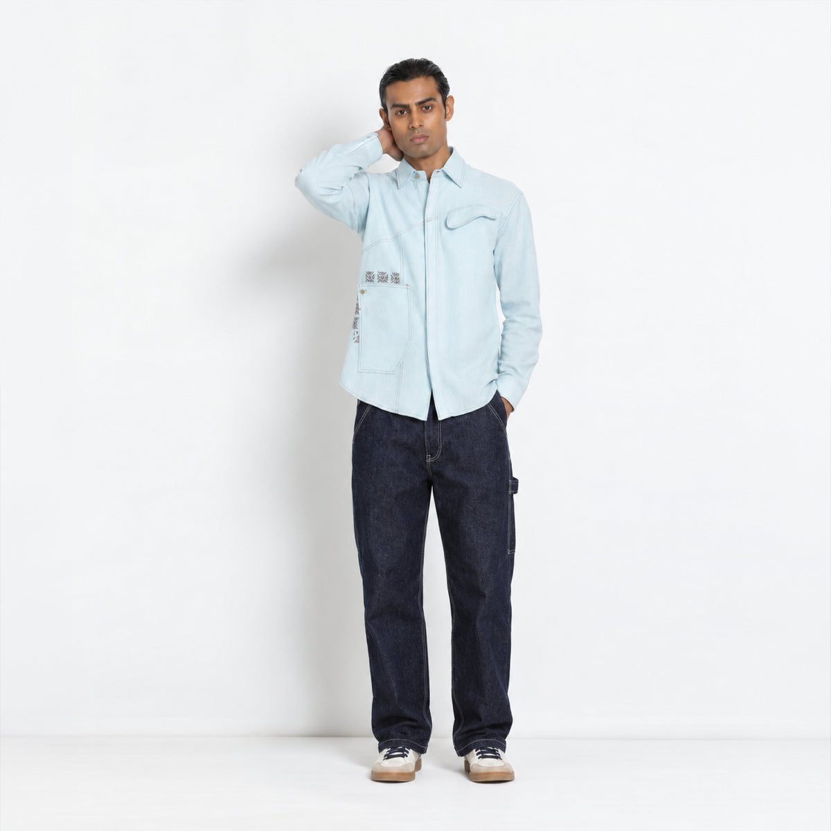 Kara - Saddle-stitch Shirt - Powder Blue For Men