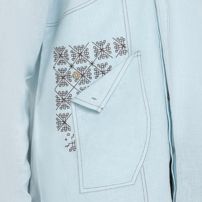 Kara - Saddle-stitch Shirt - Powder Blue For Men