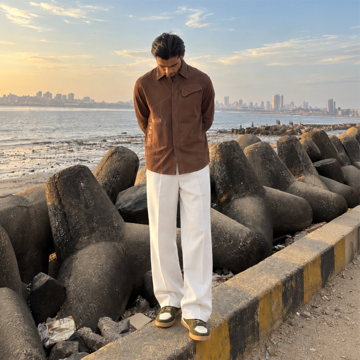 Kara - Saddle-stitch Shirt - Dark Brown For Men
