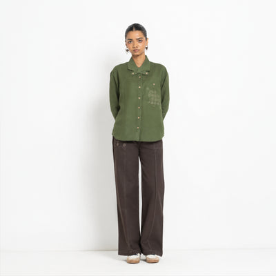 Kara - Cross-collar Shirt - Olive Green For Women
