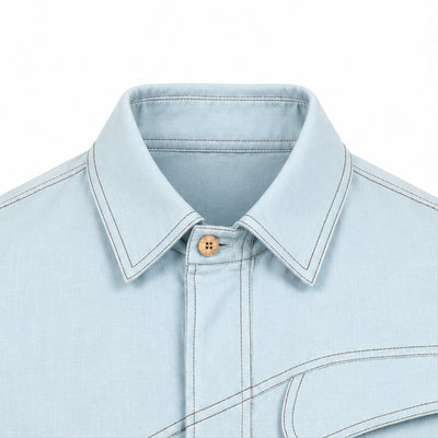 Kara - Saddle-stitch Shirt - Powder Blue For Men