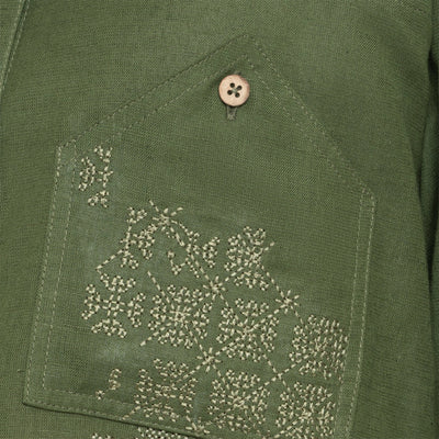 Kara - Cross-collar Shirt - Olive Green For Women