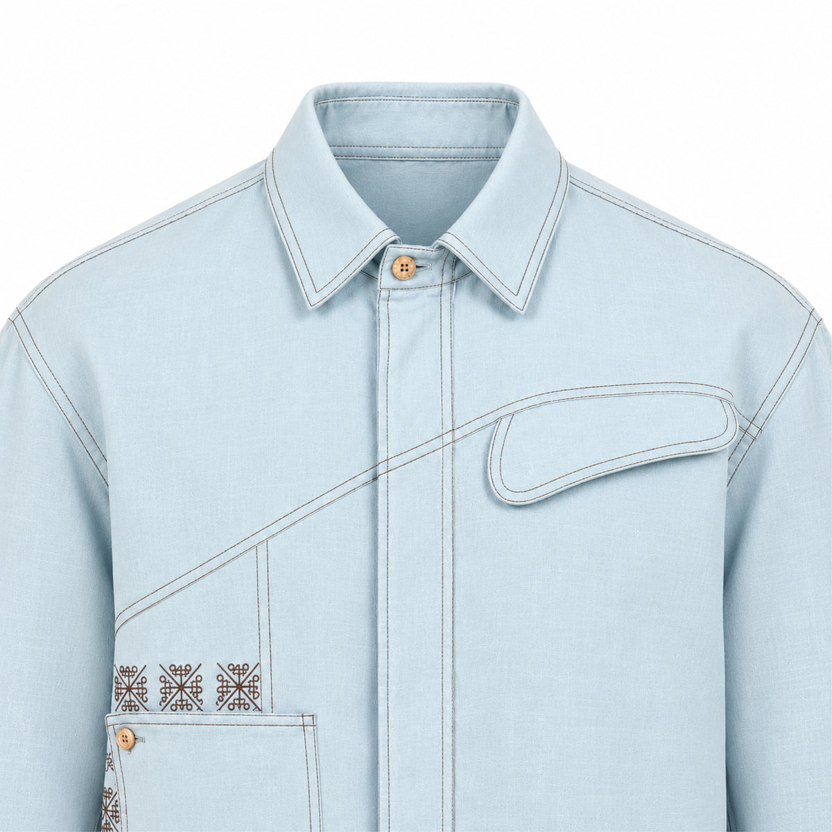 Kara - Saddle-stitch Shirt - Powder Blue For Men
