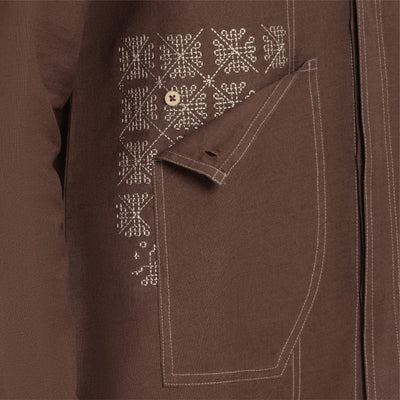 Kara - Saddle-stitch Shirt - Dark Brown For Men
