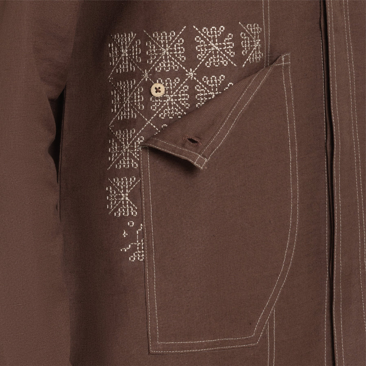Kara - Saddle-stitch Shirt - Dark Brown For Men