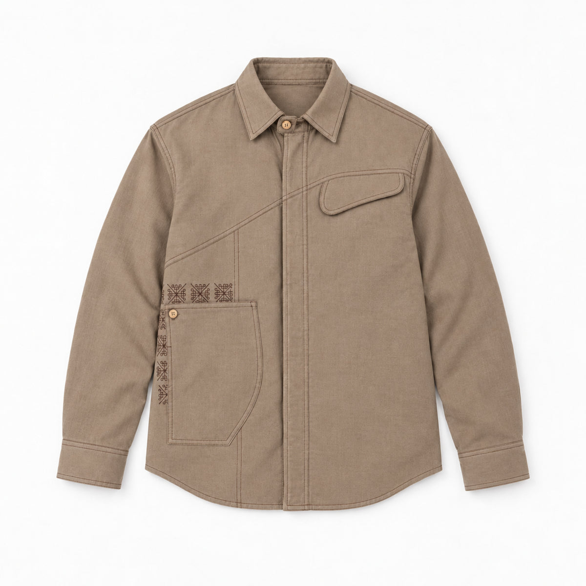 Kara - Saddle-stitch Shirt - Light Brown For Men