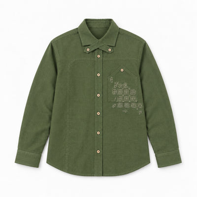 Kara - Cross-collar Shirt - Olive Green For Women