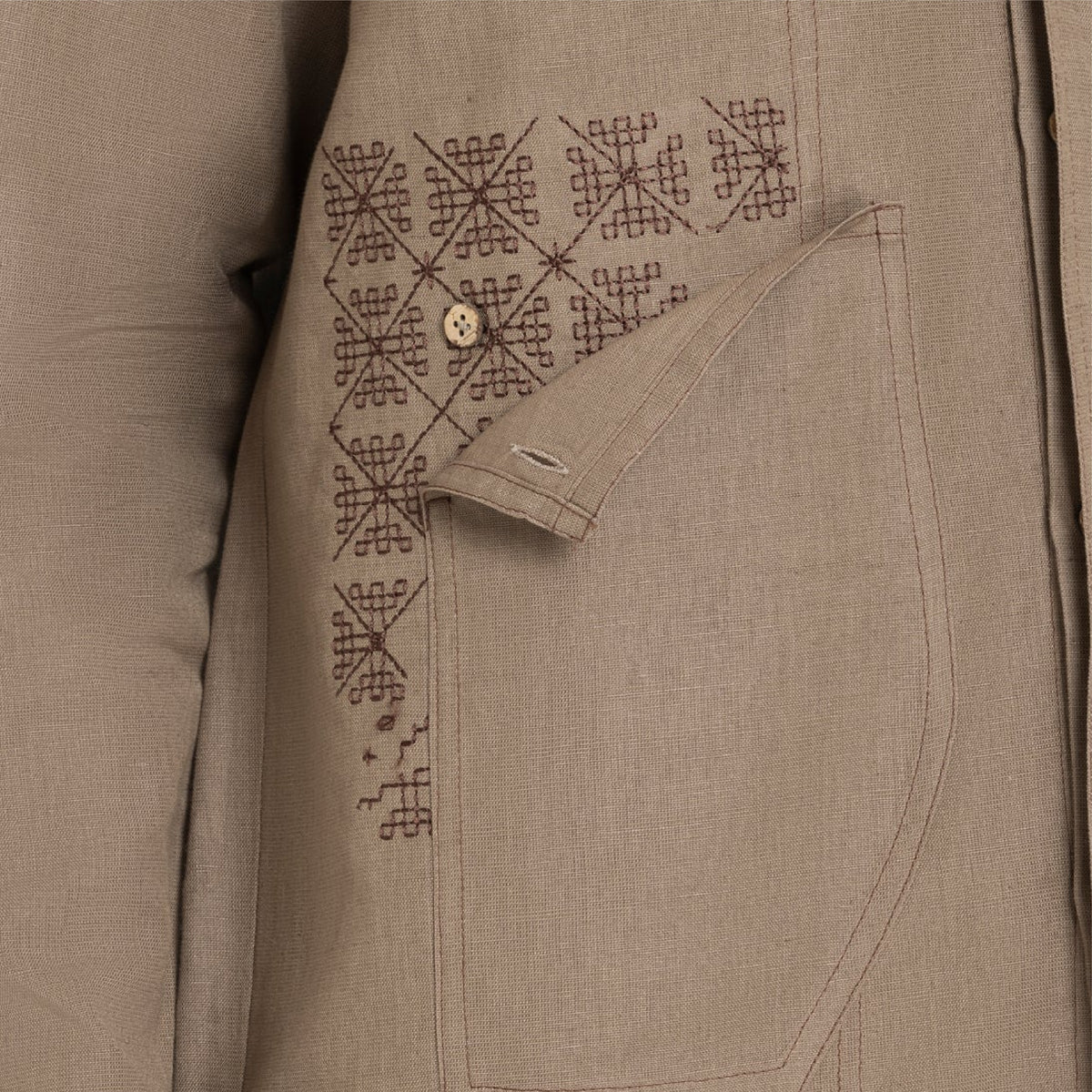 Kara - Saddle-stitch Shirt - Light Brown For Men