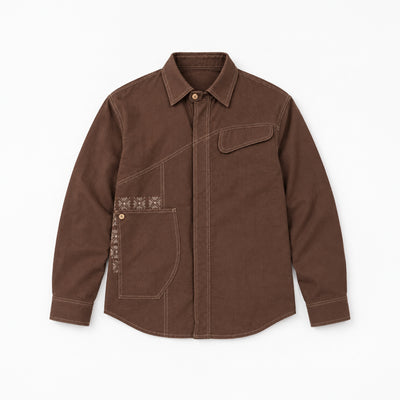 Kara - Saddle-stitch Shirt - Dark Brown For Men