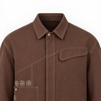 Kara - Saddle-stitch Shirt - Dark Brown For Men