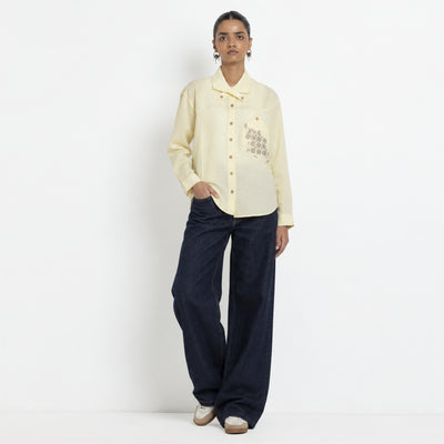 Kara - Cross-collar Shirt - Butter Yellow For Women