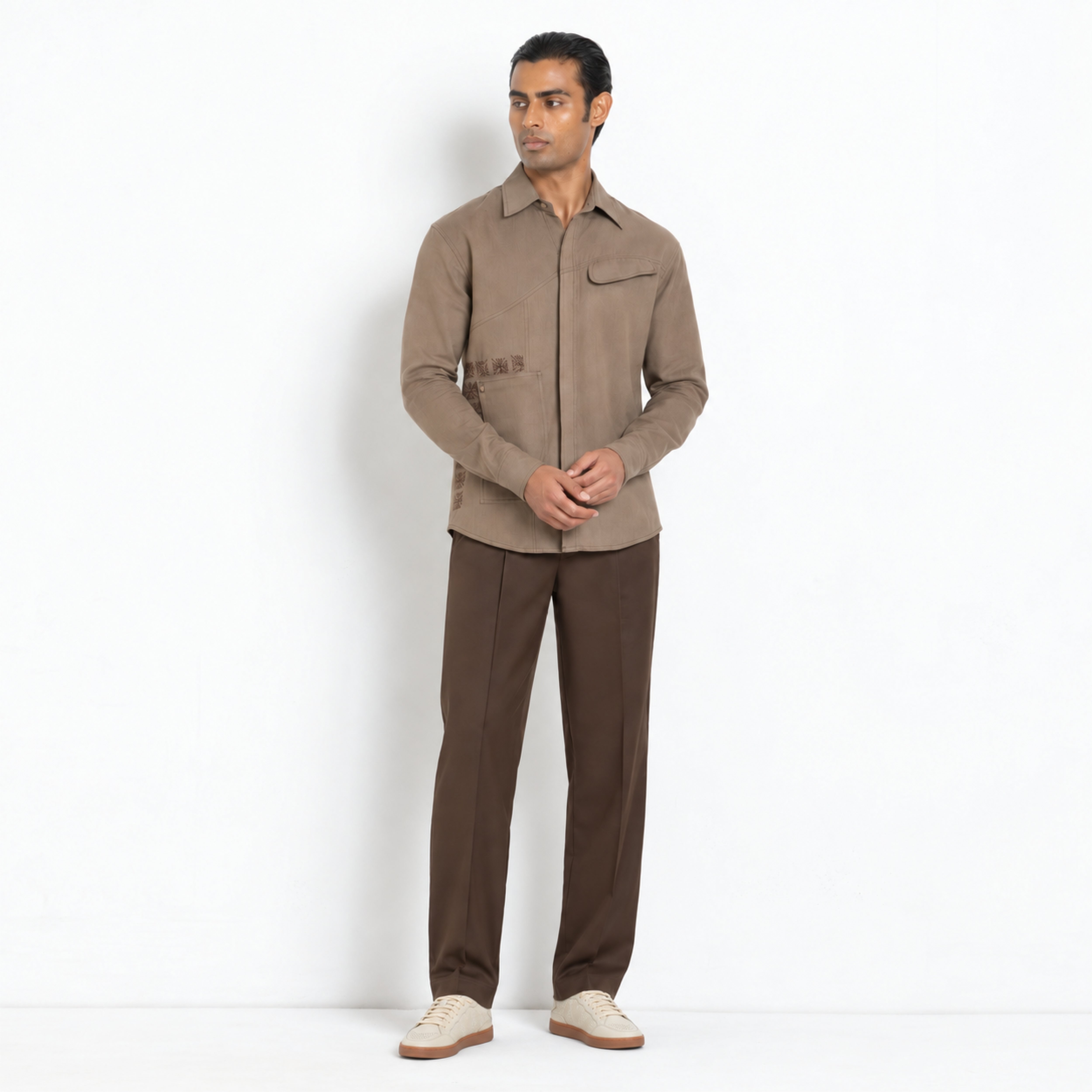 Kara - Saddle-stitch Shirt - Light Brown For Men