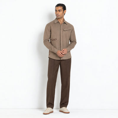 Kara - Saddle-stitch Shirt - Light Brown For Men