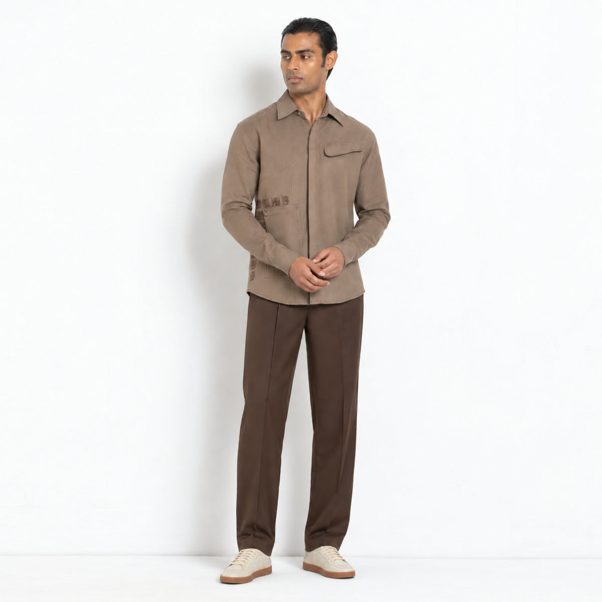 Kara - Saddle-stitch Shirt - Light Brown For Men
