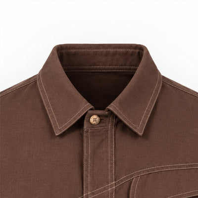 Kara - Saddle-stitch Shirt - Dark Brown For Men