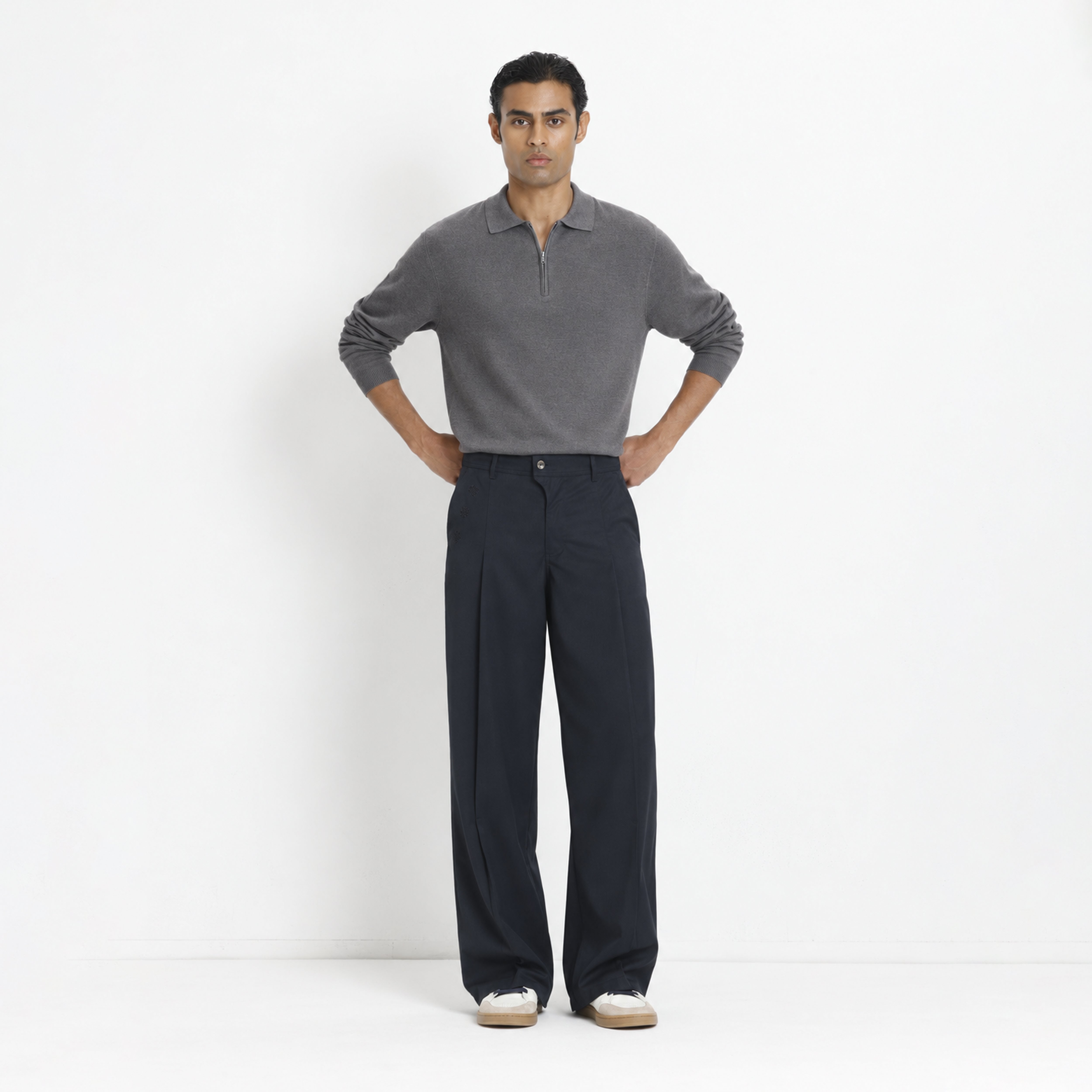 Kara - Pleat Trouser - Navy For Men