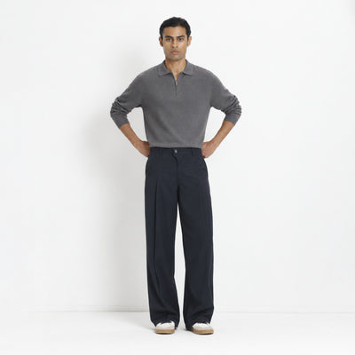 Kara - Pleat Trouser - Navy For Men