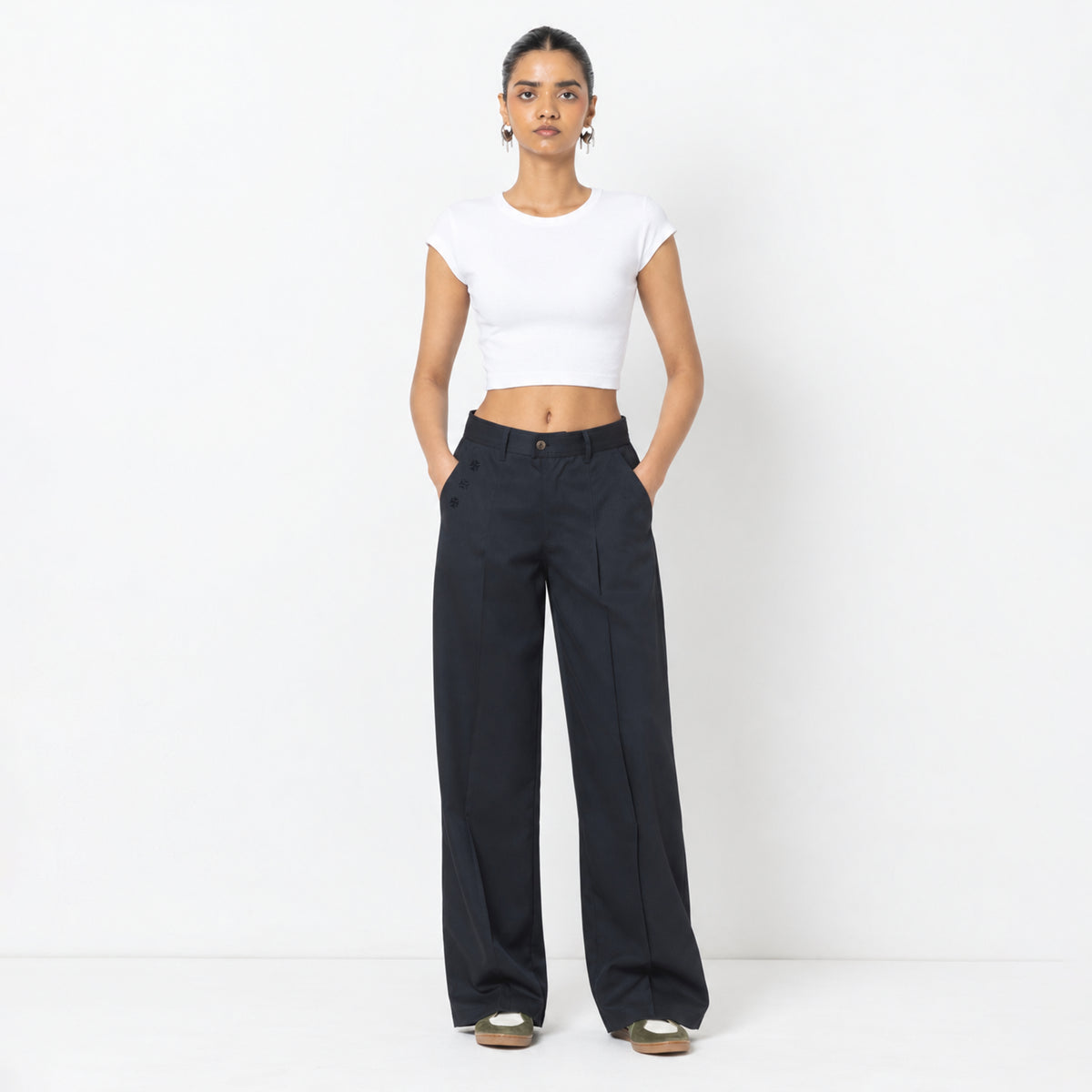 Kara - Pleat Trouser - Navy For Women