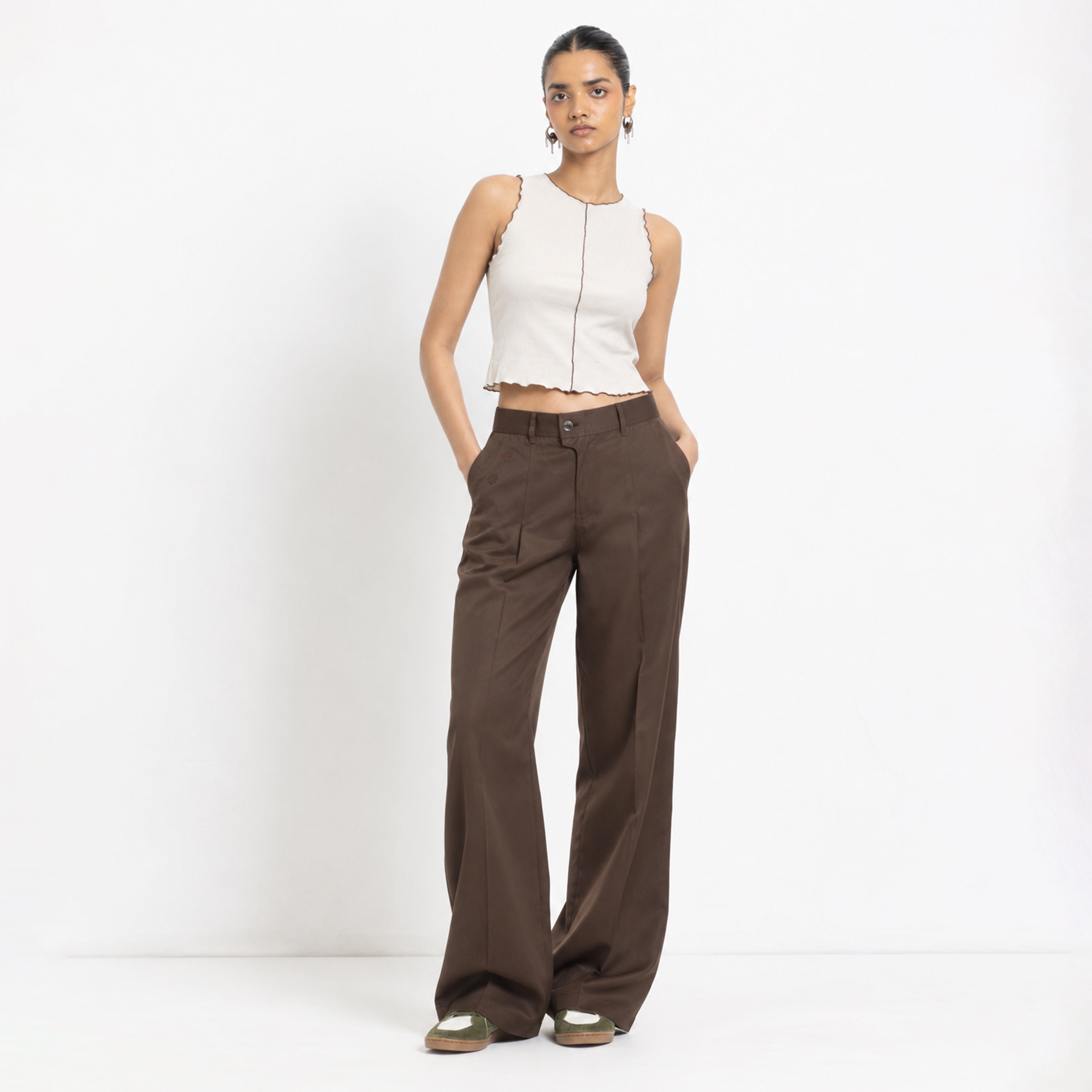 Kara - Pleat Trouser - Dark Brown For Women