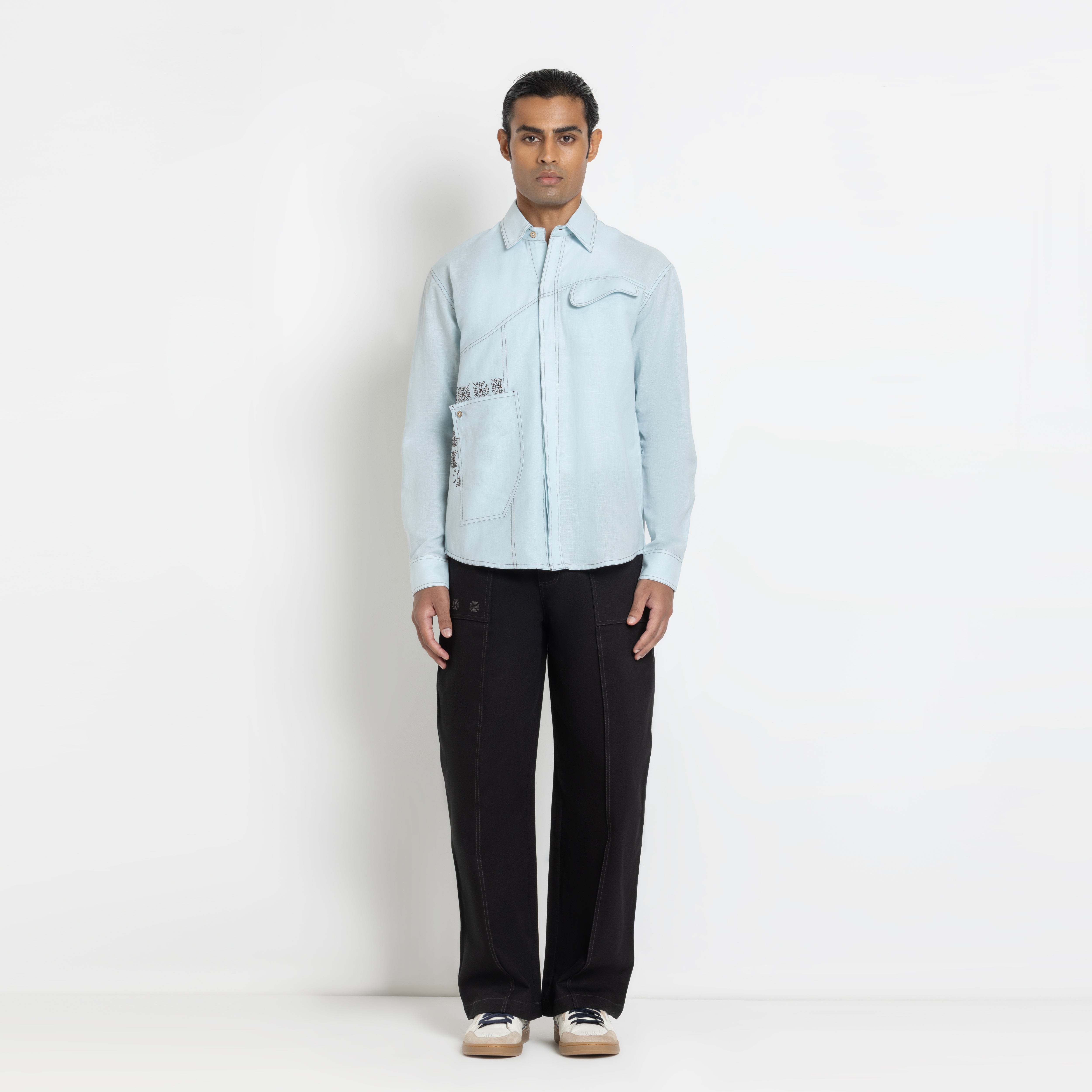 Kara - Saddle-stitch Shirt - Powder Blue For Men