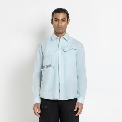Kara - Saddle-stitch Shirt - Powder Blue For Men