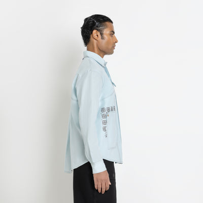 Kara - Saddle-stitch Shirt - Powder Blue For Men