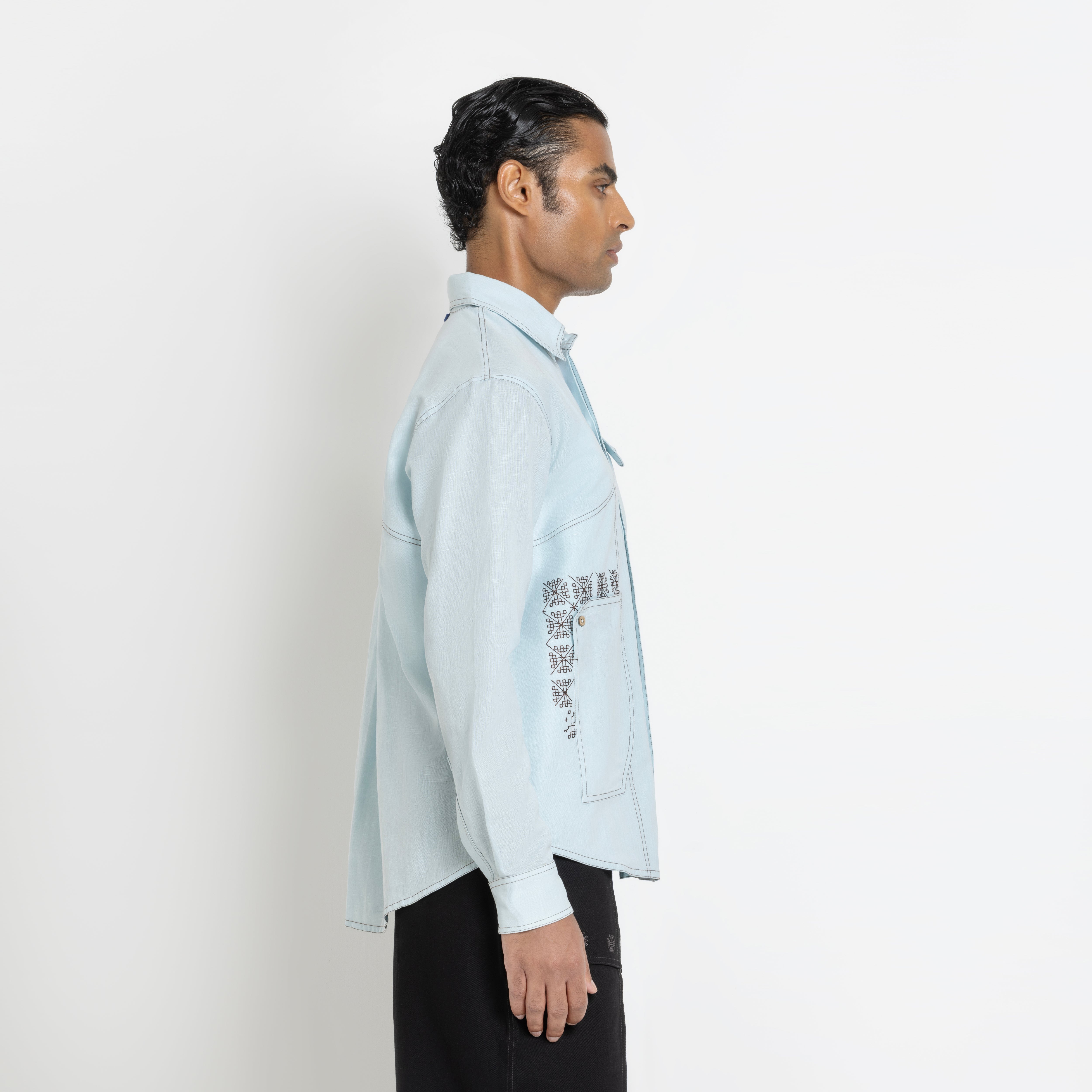 Kara - Saddle-stitch Shirt - Powder Blue For Men