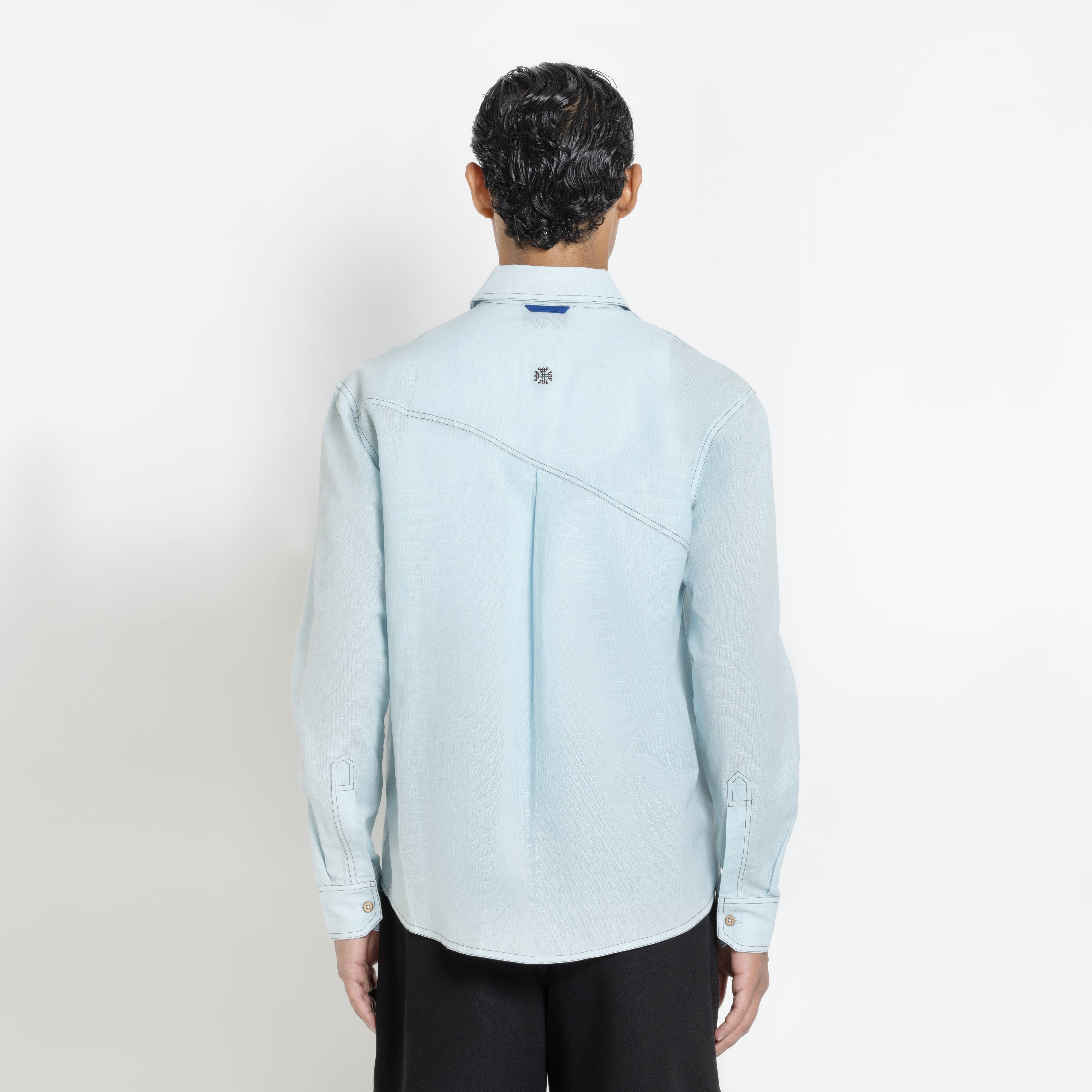Kara - Saddle-stitch Shirt - Powder Blue For Men
