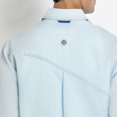 Kara - Saddle-stitch Shirt - Powder Blue For Men