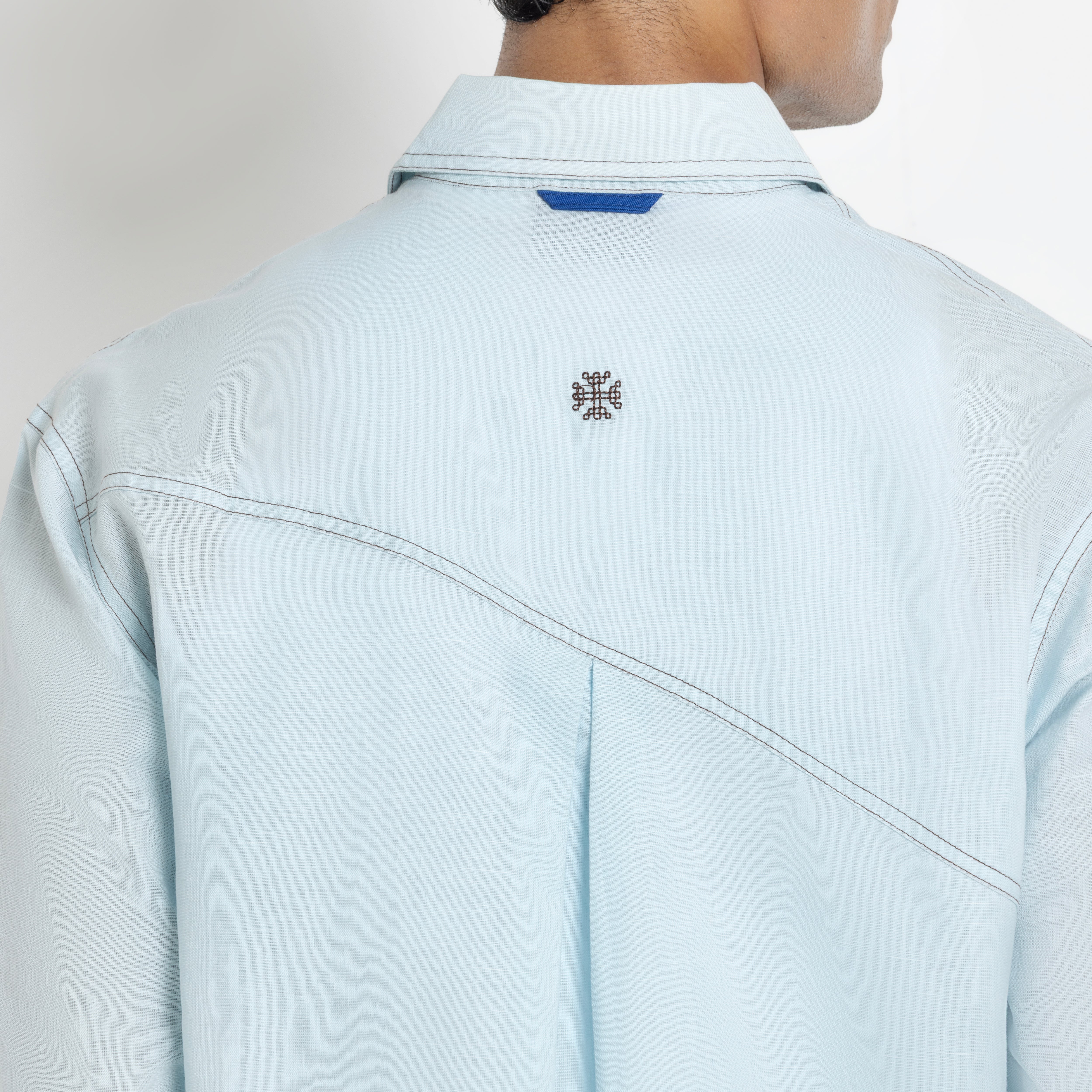 Kara - Saddle-stitch Shirt - Powder Blue For Men