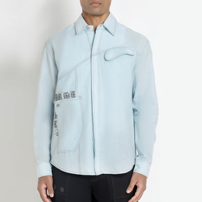 Kara - Saddle-stitch Shirt - Powder Blue For Men