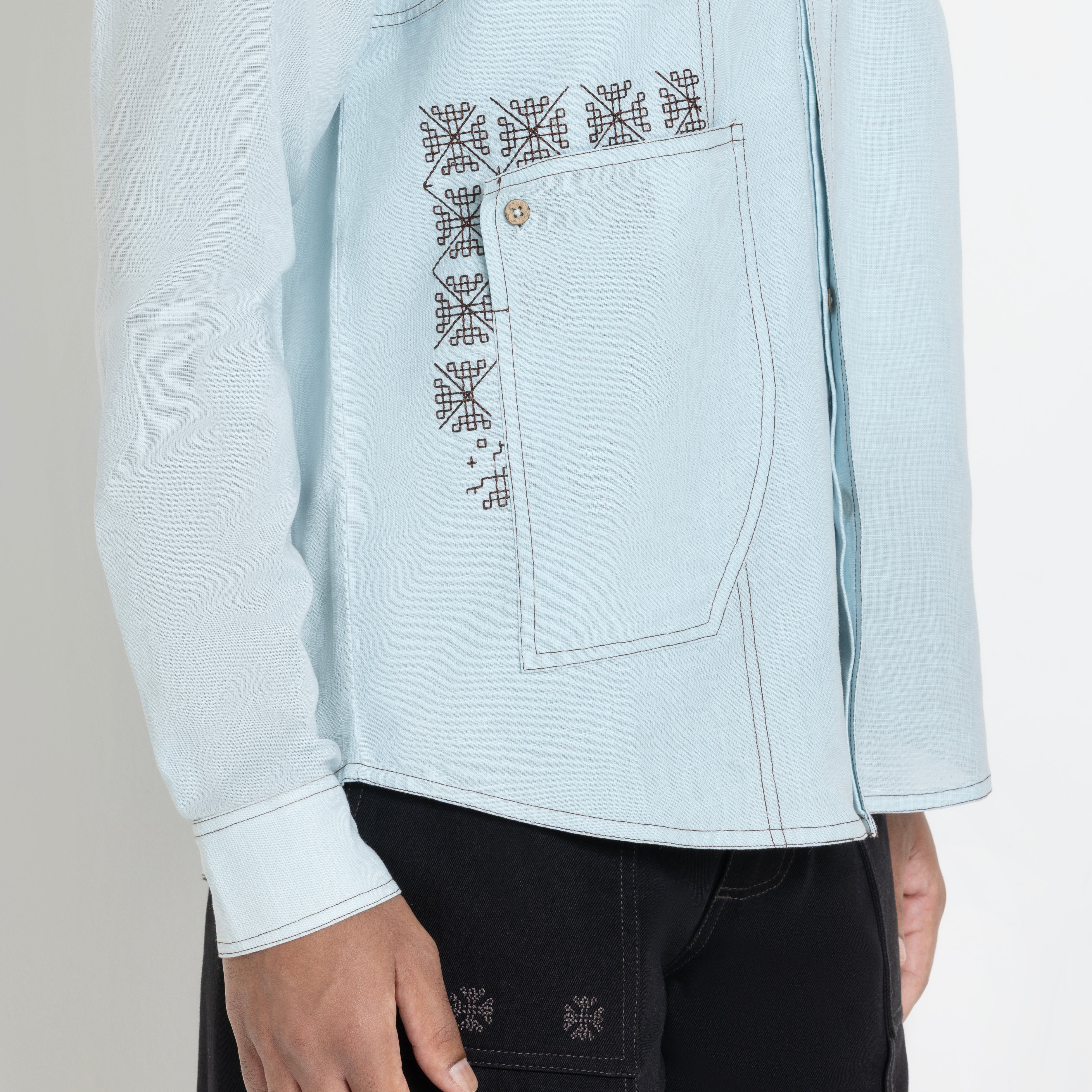 Kara - Saddle-stitch Shirt - Powder Blue For Men