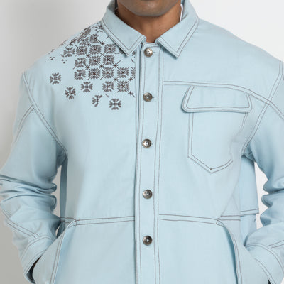 Kara - Utility Shacket - Powder Blue (Unisex)