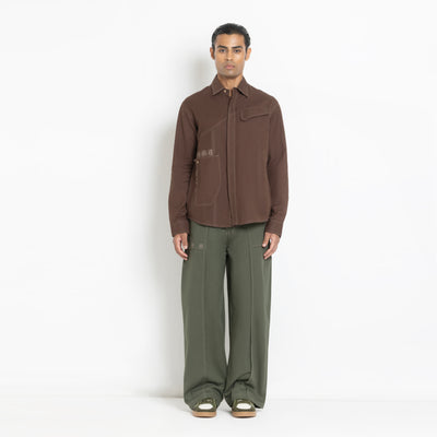 Kara - Saddle-stitch Shirt - Dark Brown For Men