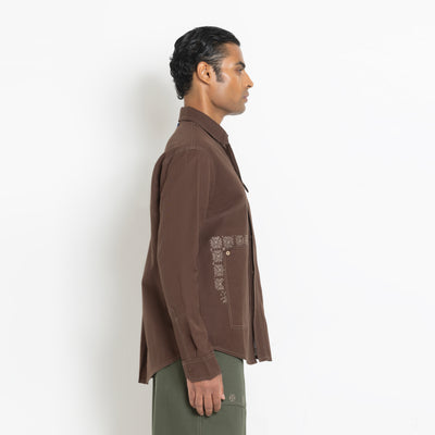 Kara - Saddle-stitch Shirt - Dark Brown For Men