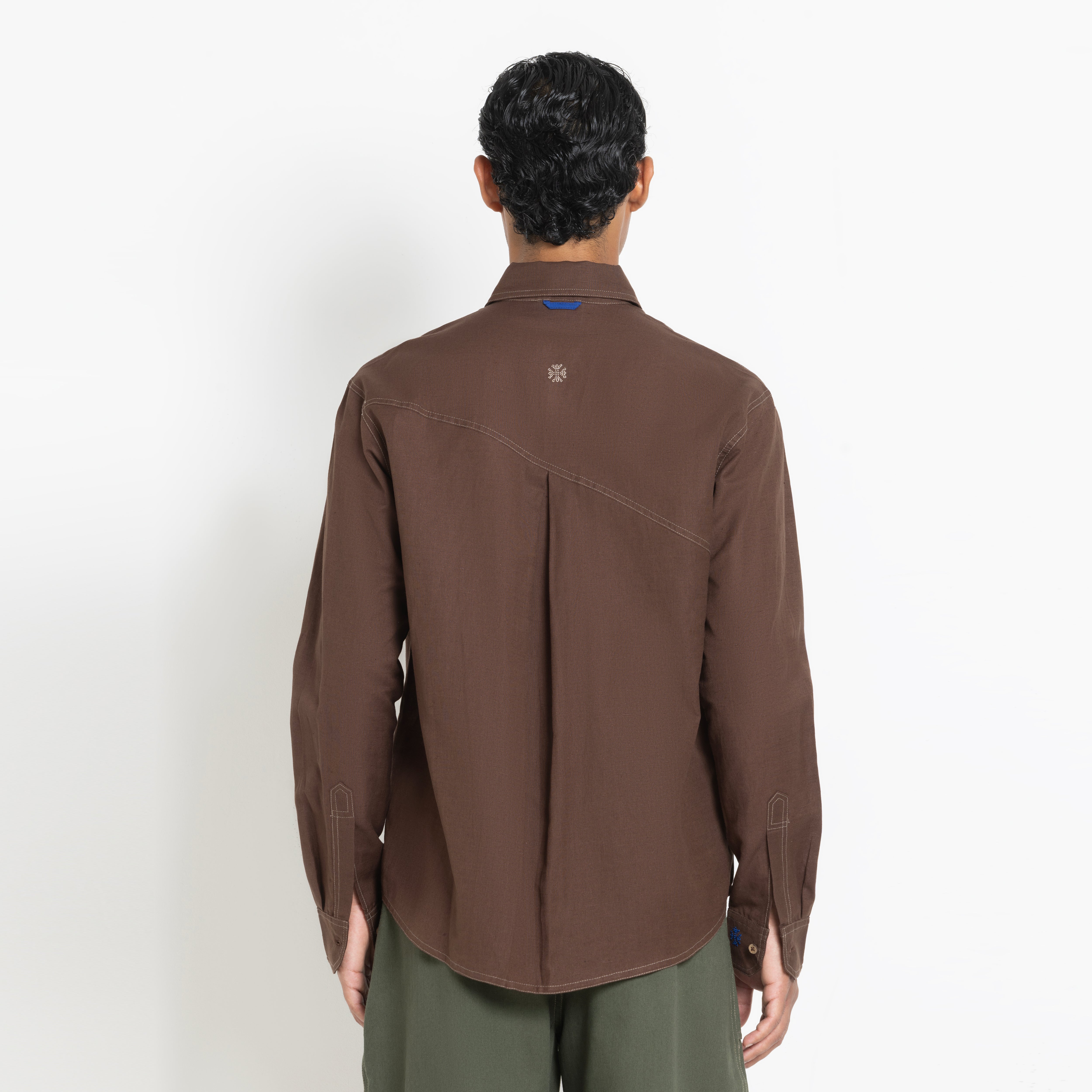 Kara - Saddle-stitch Shirt - Dark Brown For Men