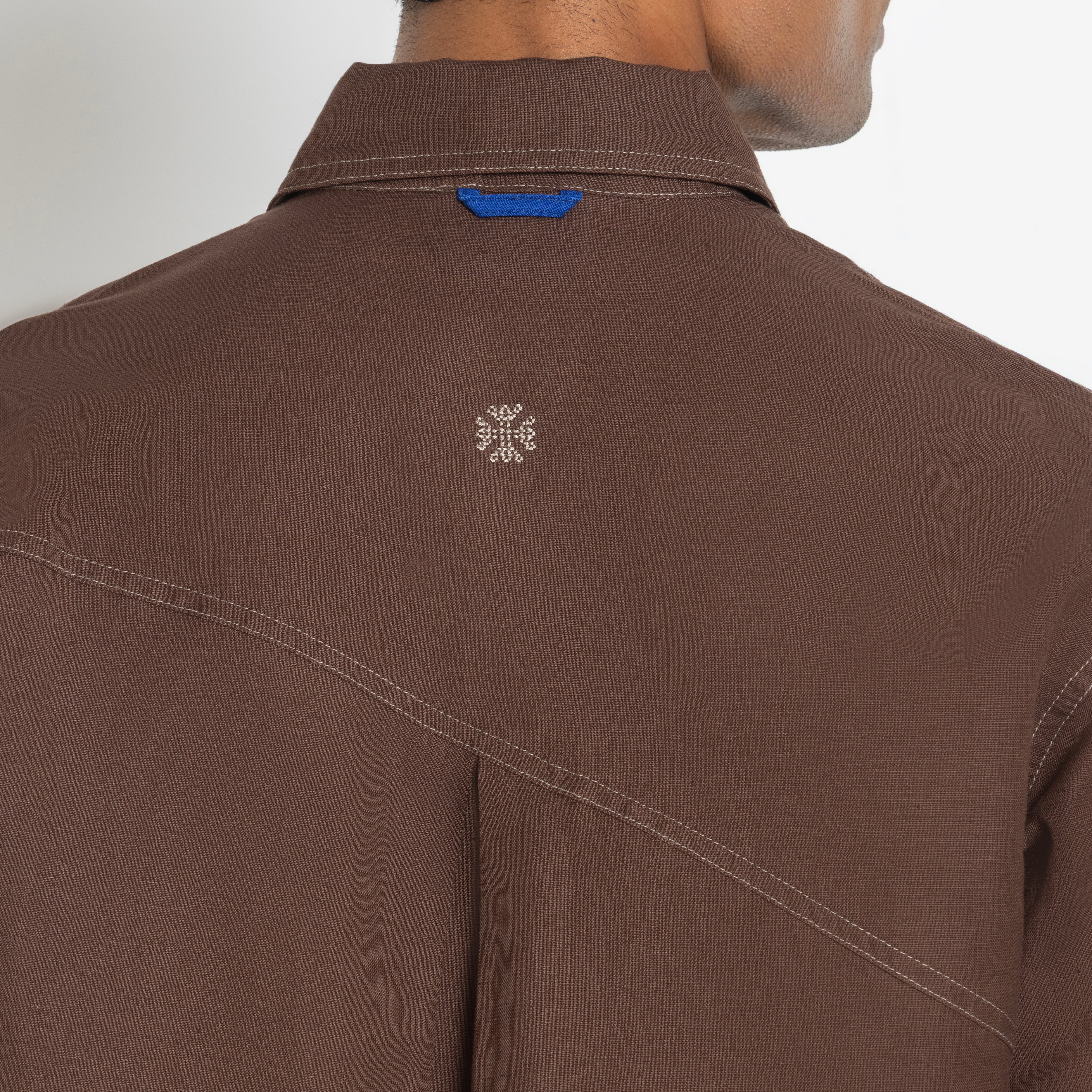 Kara - Saddle-stitch Shirt - Dark Brown For Men